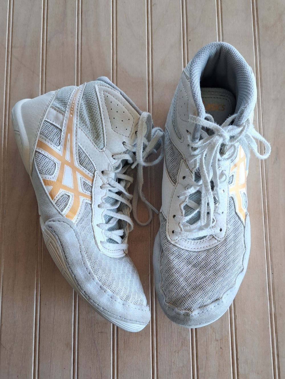 ASICS Matflex 6 Wrestling Shoes Wht Gold High Top Athletic Sneakers Lightweight